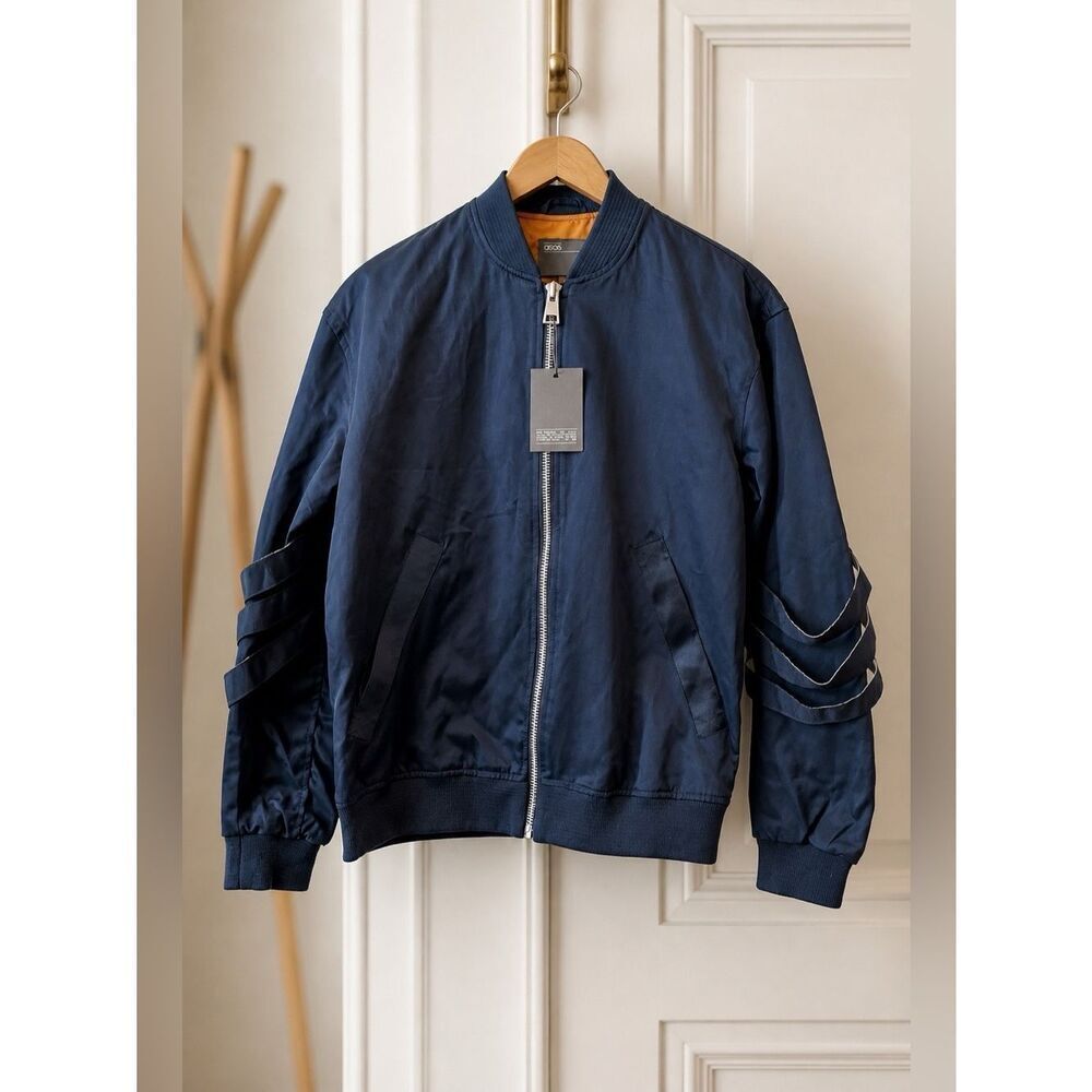 NAVY WITH ORANGE LINING ASOS BOMBER JACKET SIZE SMALL NWT